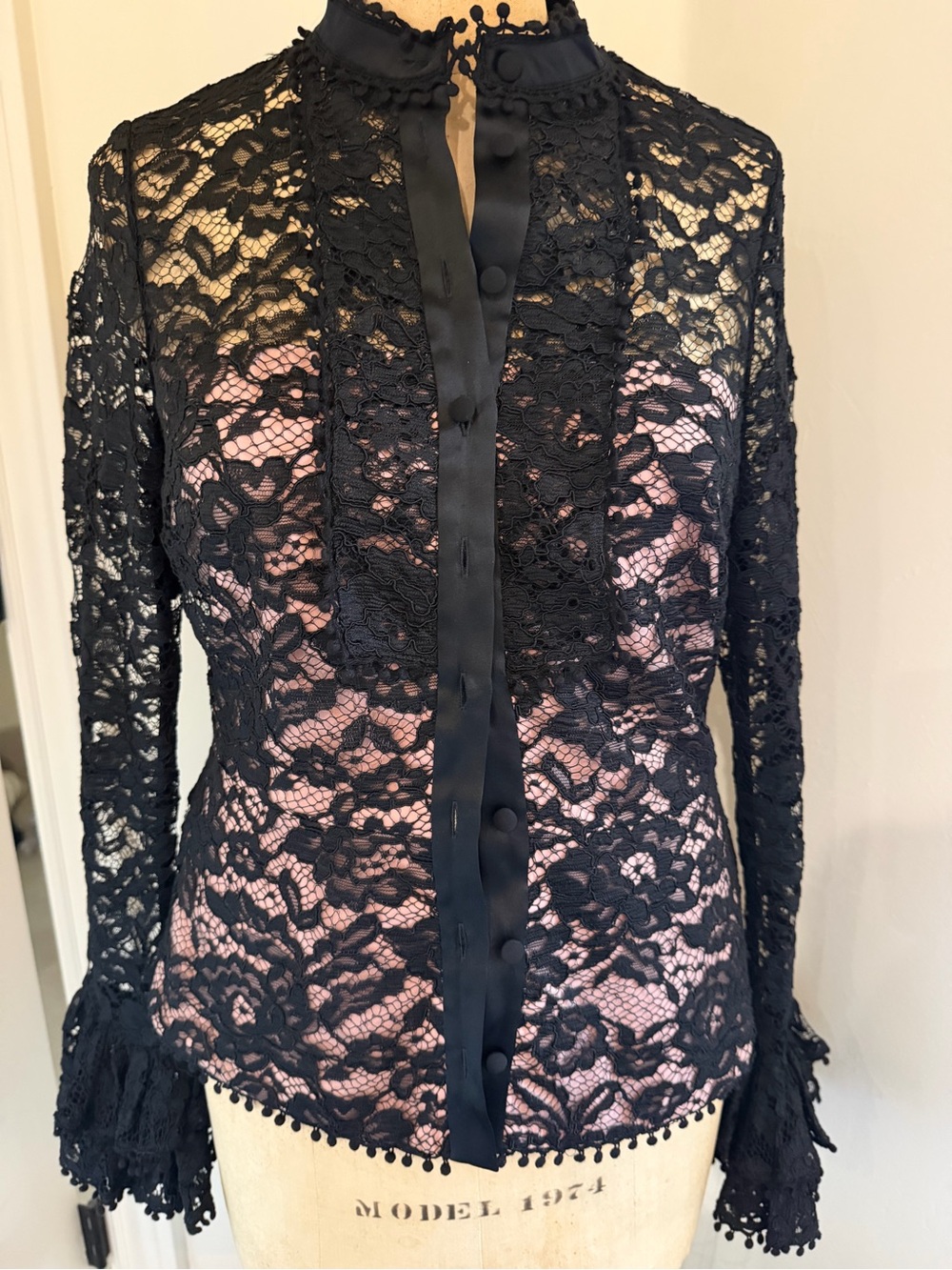 Alexis Black Lace Blouse with Pink Underlay